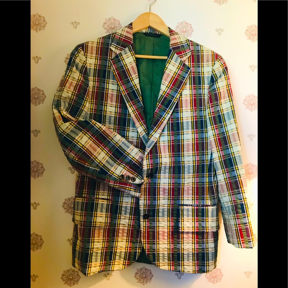 Vintage 1970’s Men’s seersucker plaid jacket, 38 R